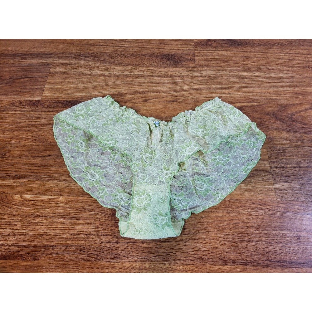 Vtge Y2K Victorias Secret Angels‎ Spring Green Hip Hugger Lace Ruffle Panties L